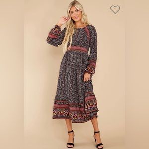 Black floral print midi dress